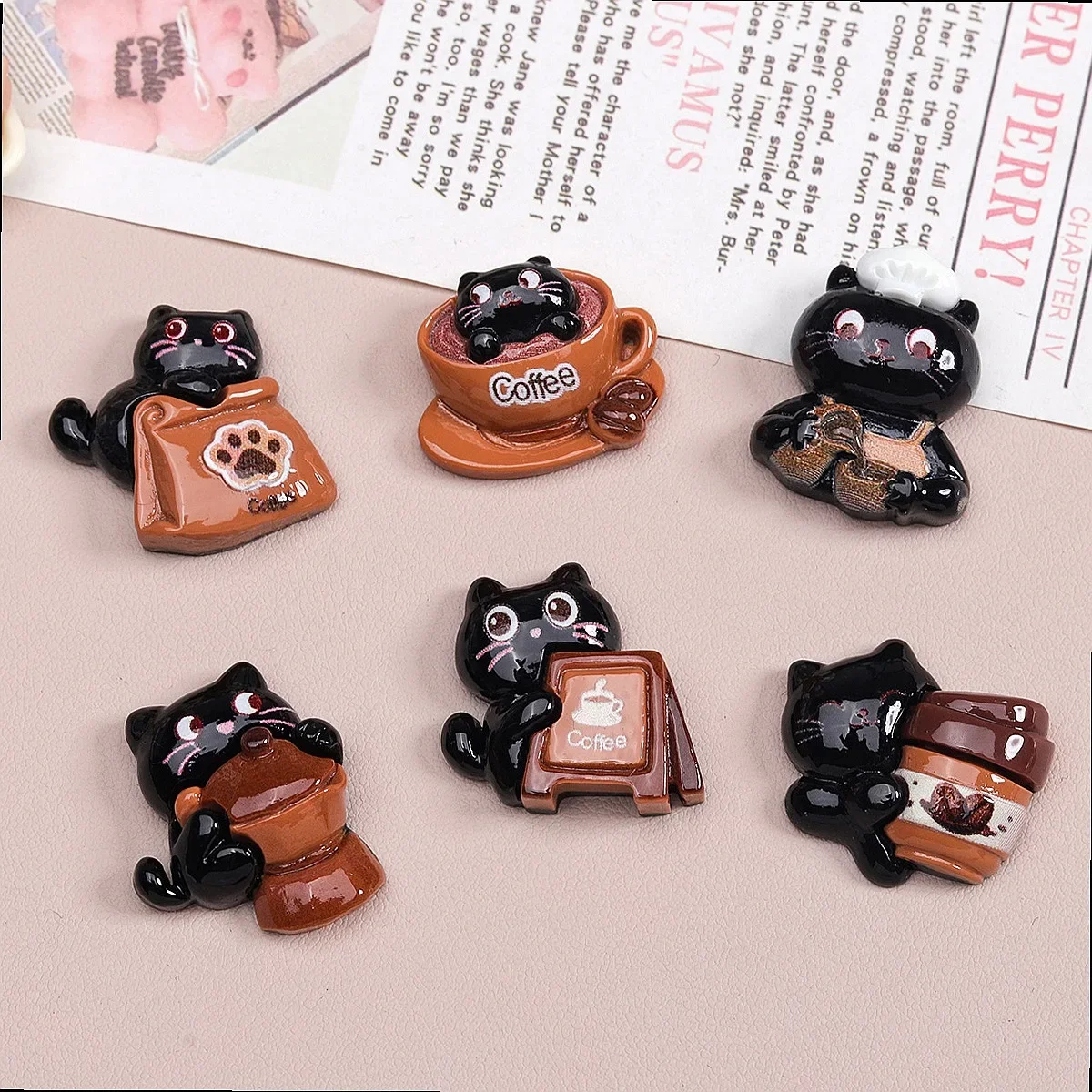 100pcs Wholesale Mini Cartoon Cat Coffee Resin Flatback Cabochon DIY Accessories for Phone Case Keychain Jewelry Hairpin Making