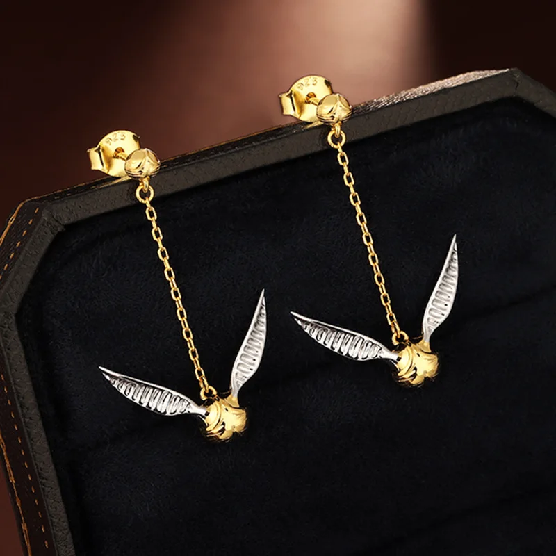 Harry Potter Golden Snitch Earrings Sterling Silver Ear Stud Harries Around The Triangle Vintage Earring Valentine's Day Gift