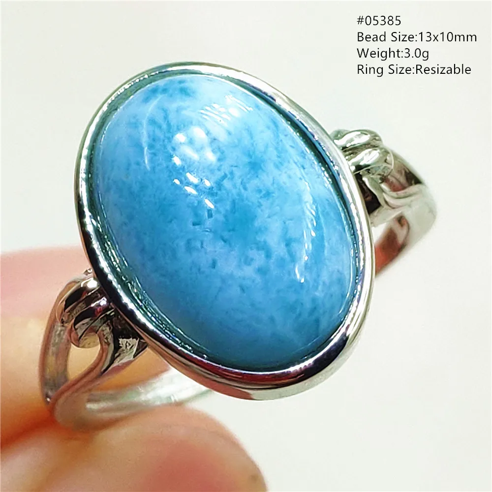 Natural Blue Larimar Oval Adjustable Ring Jewelry Water Pattern Real Larimar For Women Men Healing Fashion Stone AAAAAA