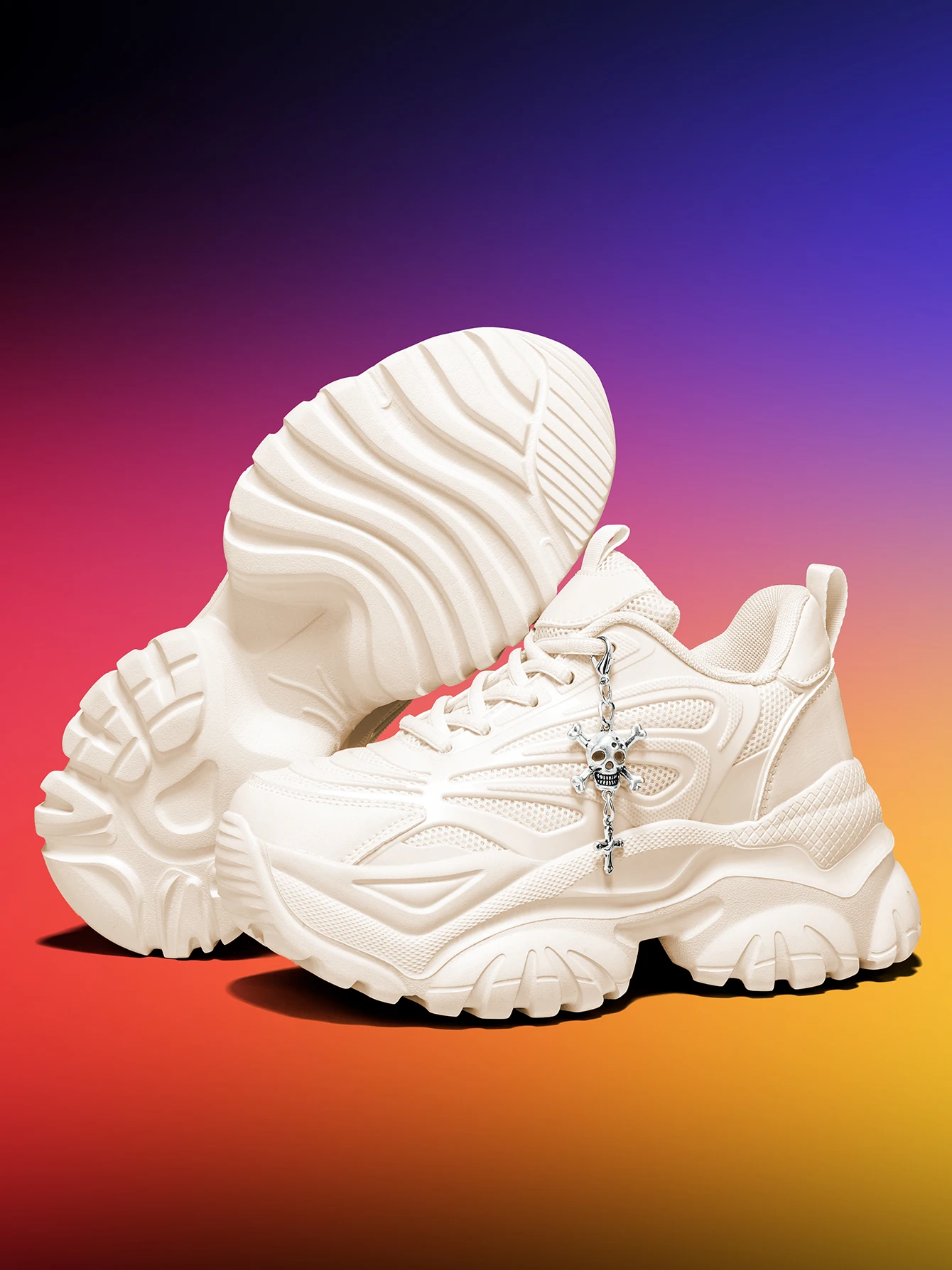 Damen-Outdoor-Allwetter-Modische Dad-Schuhe, Eva-Leichtgewicht-Sneaker mit dicker Sohle und 7 cm Absatzhöhe, orangefarbene Sportschuhe mit abnehmbarem silbernen Kreuz- und Totenkopf-Anhänger im Halloween-Punk-Stil, vielseitig einsetzbar für den täglichen Arbeitsweg und Fitness – Detail 21