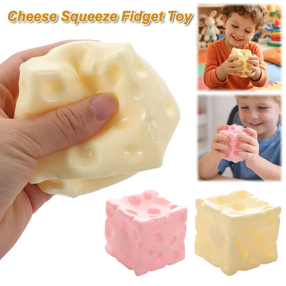 Shapeable Jumbo Cheese Cube Stress Ball Squishy Texture Non-Bounce Cheese Squeeze Fidget Toy Anti-Stress ASMR Sensory Stress Toy
