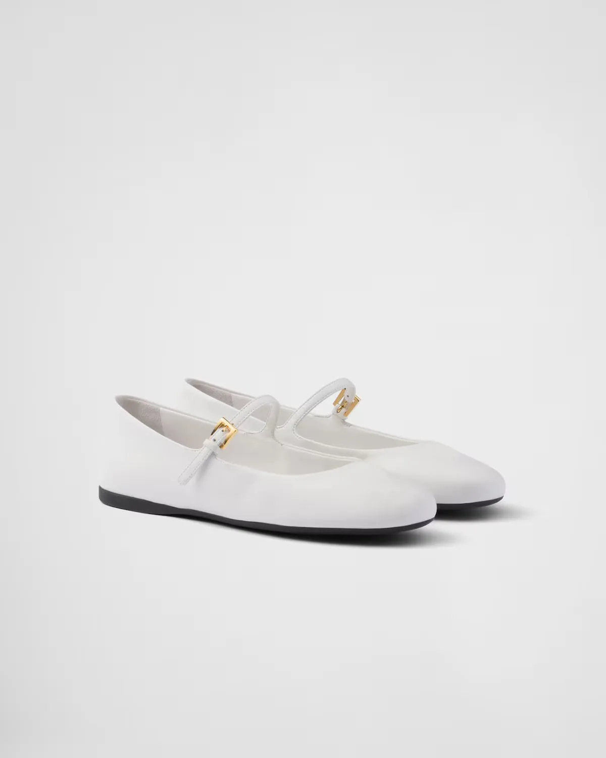 Women's Nappa Leather Ballerinas White Round Toe Strap Logo Brand 2222409261230