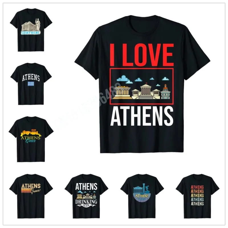 More Design I Love Athens Greece Retro Vintage Sunset Skyline T-Shirt Map For Men Women T Shirt Tops Cotton Tees