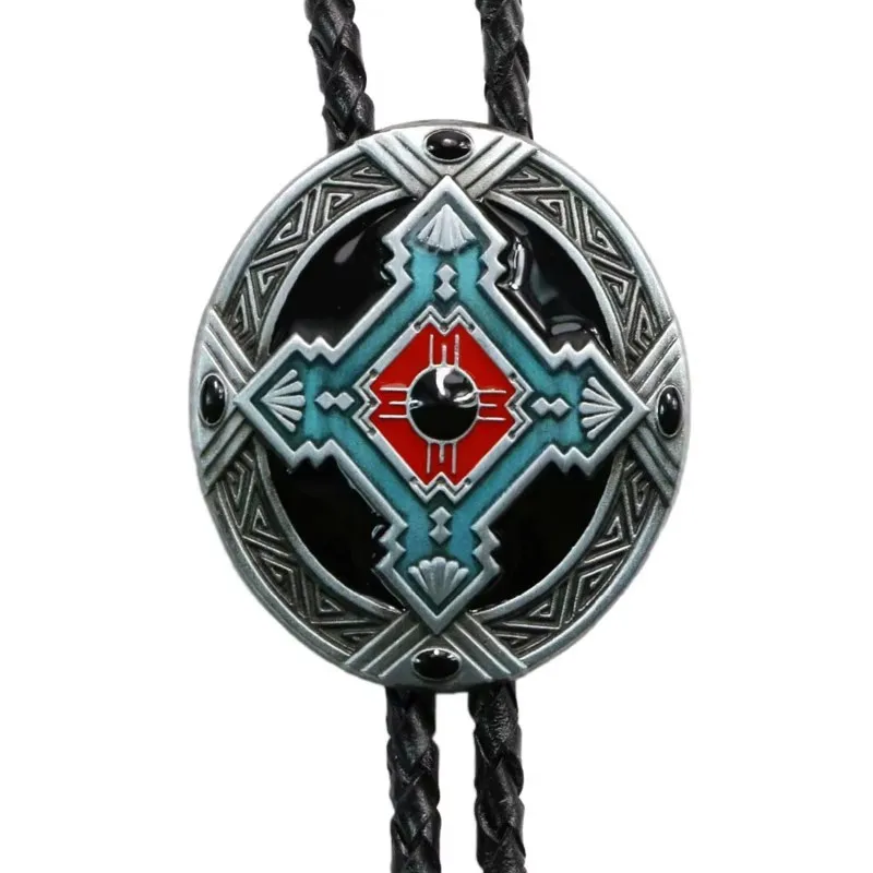 Two sets of Bolo tie with leather belt buckles. Western-style zinc alloy original tribal cross belt buckle.