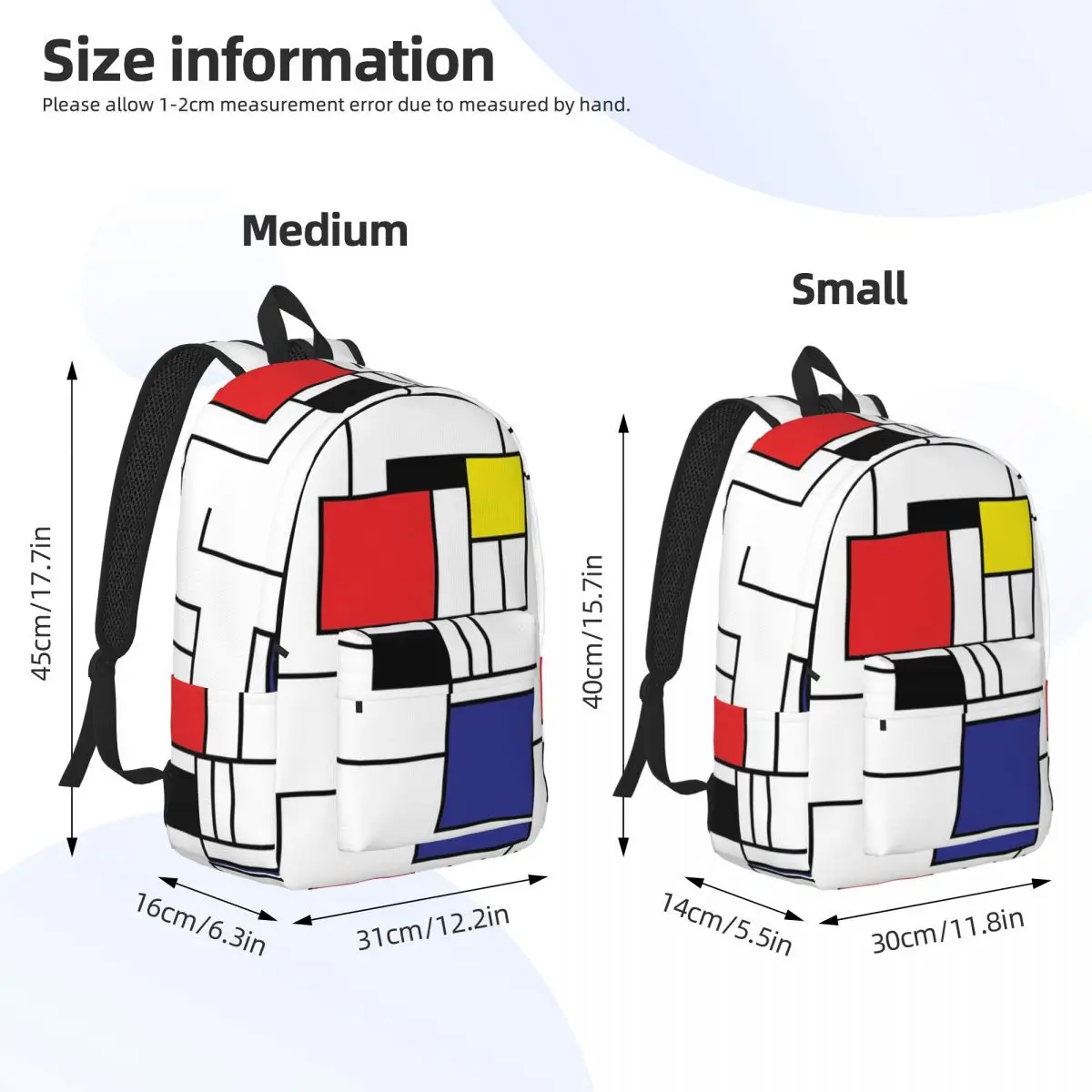 Piet Mondrian Minimalist De Stijl Modern Art Backpack Daypack Large Capacity Kids BookBag School Bag Shoulder Bags for Men Women