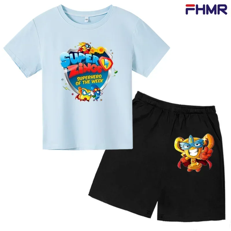 Anime Super Zings Print Summer fashion Clothing Children's Short Sleeve Set Boys Girl Round Neck Leisure T-shirt +shorts suits