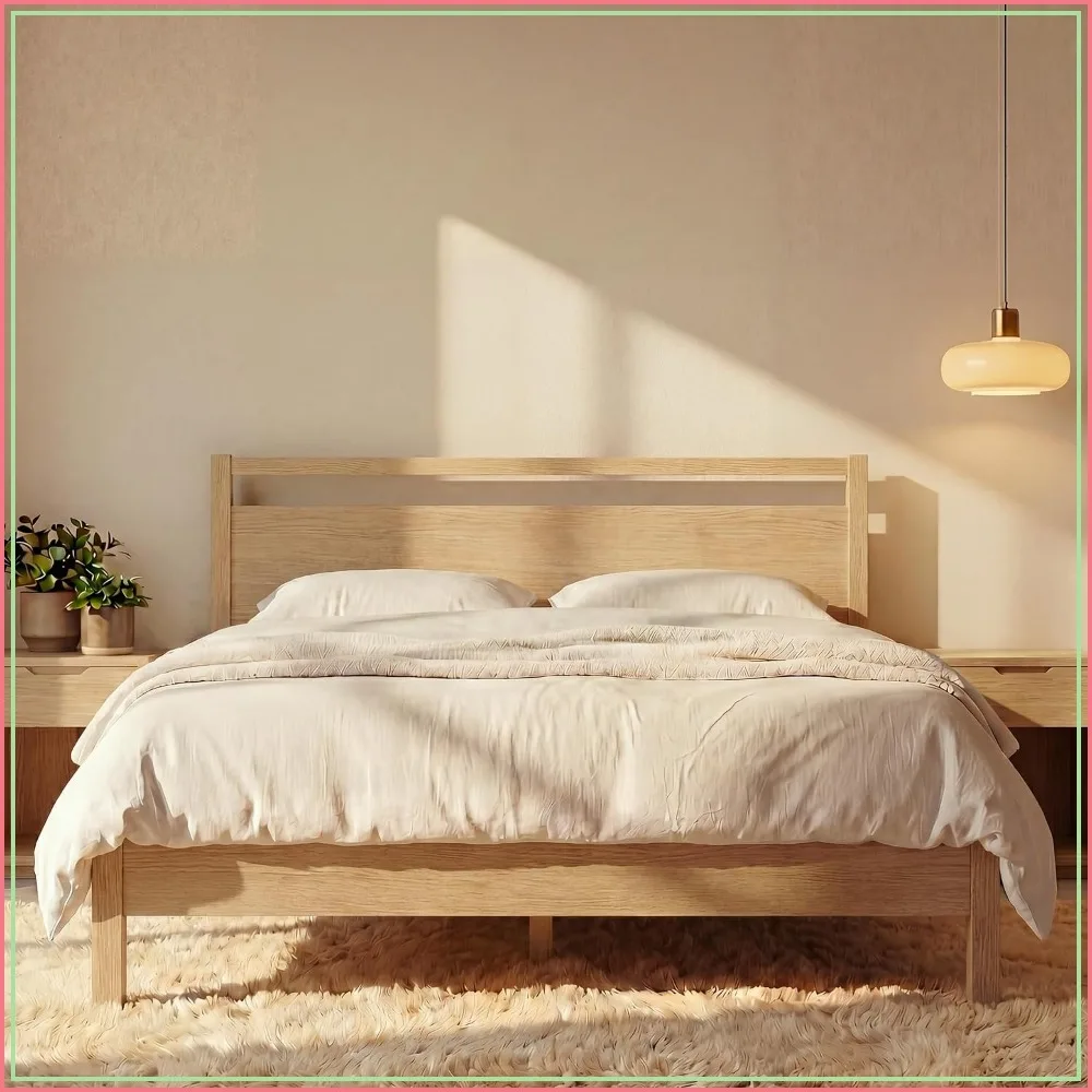 Wood Platform Bed Frame Full with Headboard, Noise Free, Under Bed Storage, No Box Spring Needed