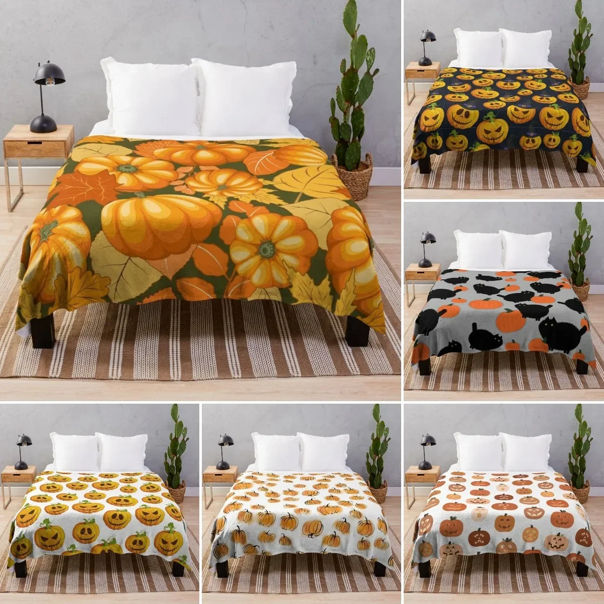 

Pumpkin Lantern Ghost Flannel Throw Blanket Halloween Theme Blanket Super Soft Lightweight Warm for Sofa Couch Living Room King