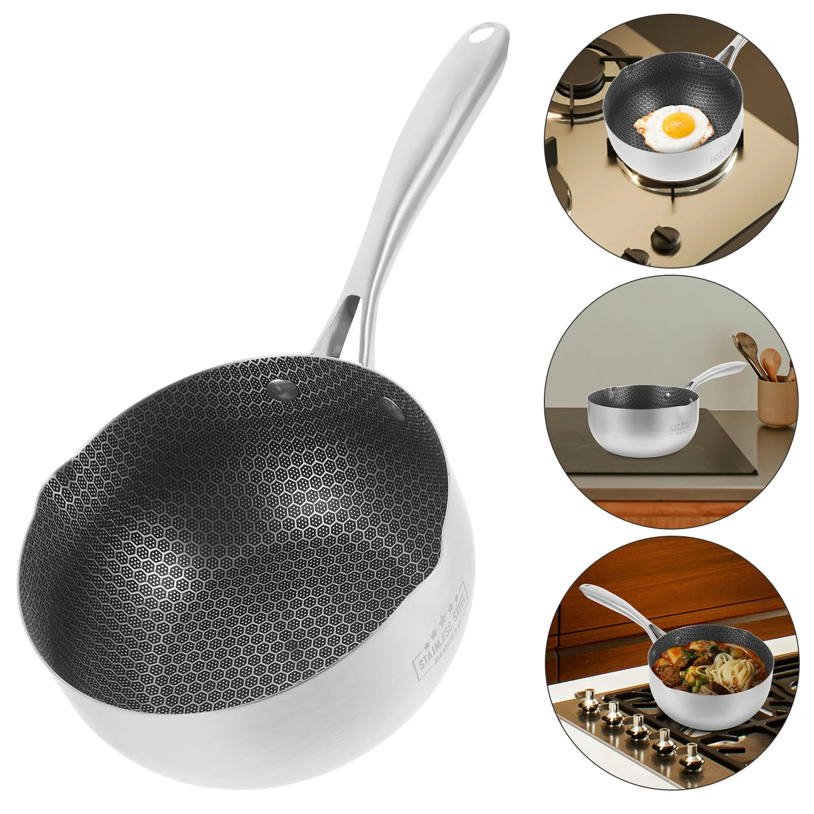 

Stainless Steel Snow Pan 18cm Honeycomb Frypan Nonstick Kitchen Cookware Boiling Steaming Deepfrying Stove Compatible Easy Clean