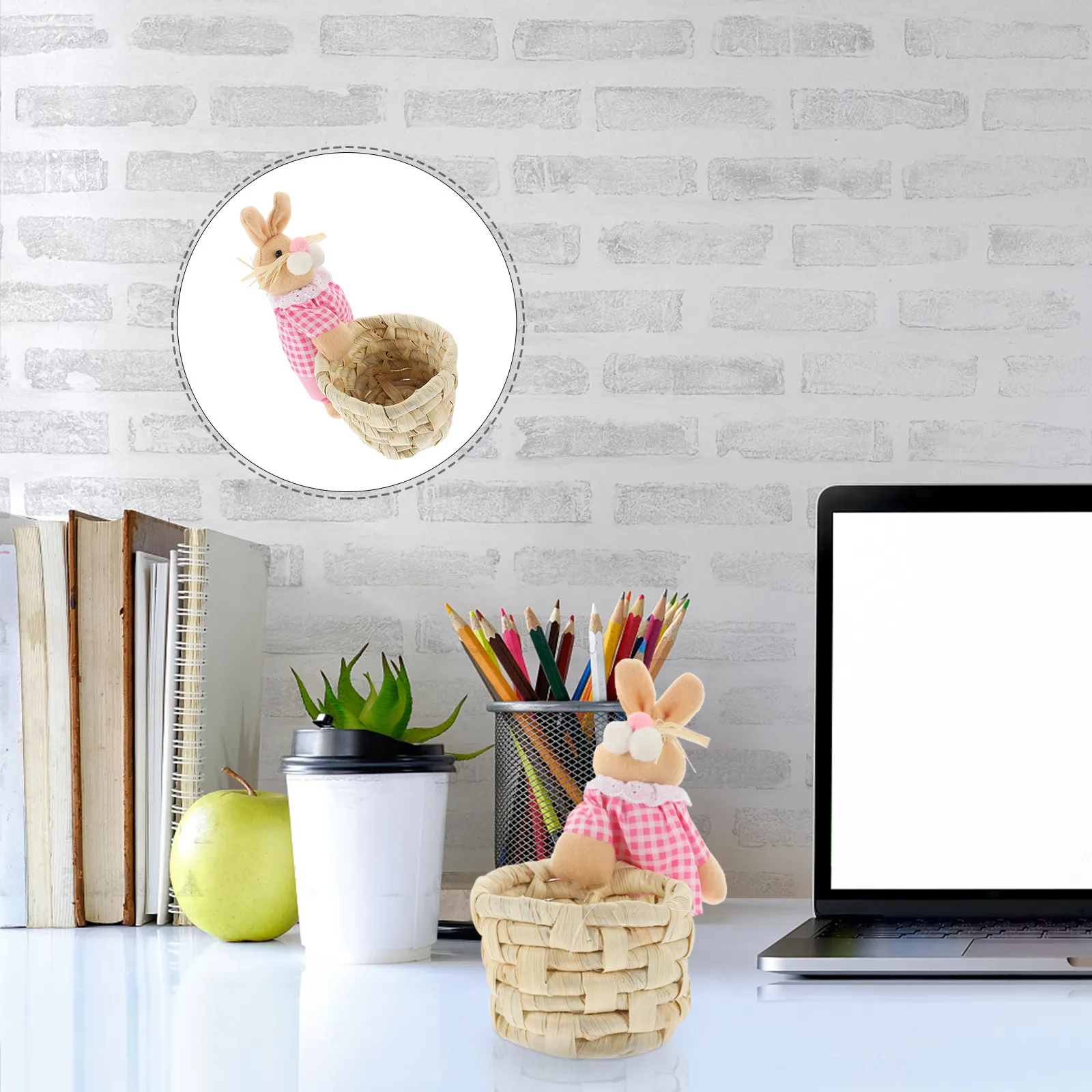 

Woven Rabbit Storage Basket for Desk Organizer Pen Holder Key Tray Home Decor Small Baskets Boho Style Natural Fiber Basket