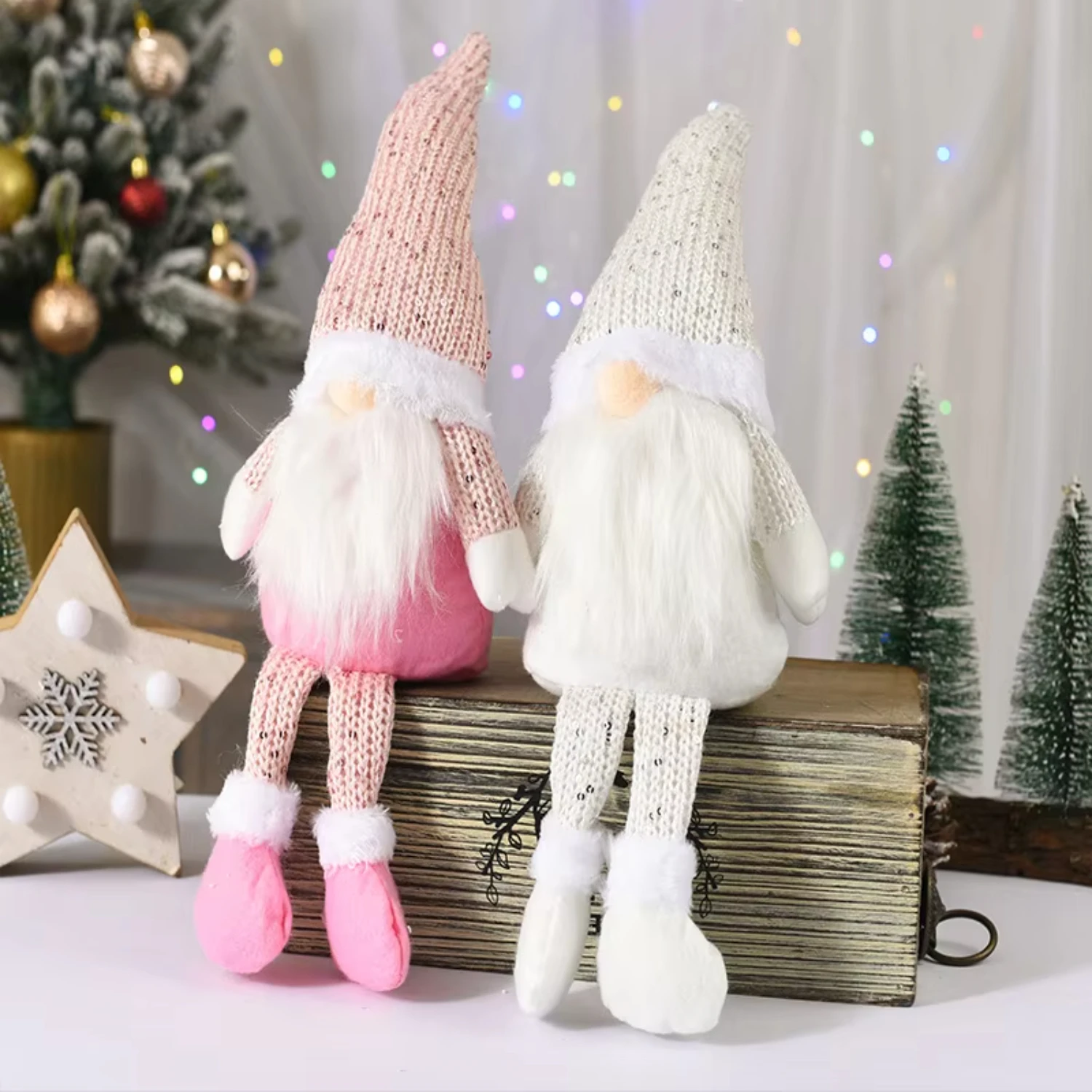 Christmas White grey Christmas Faceless Doll Gift New Year Decor for  -woven Fabric Christmas Ornaments