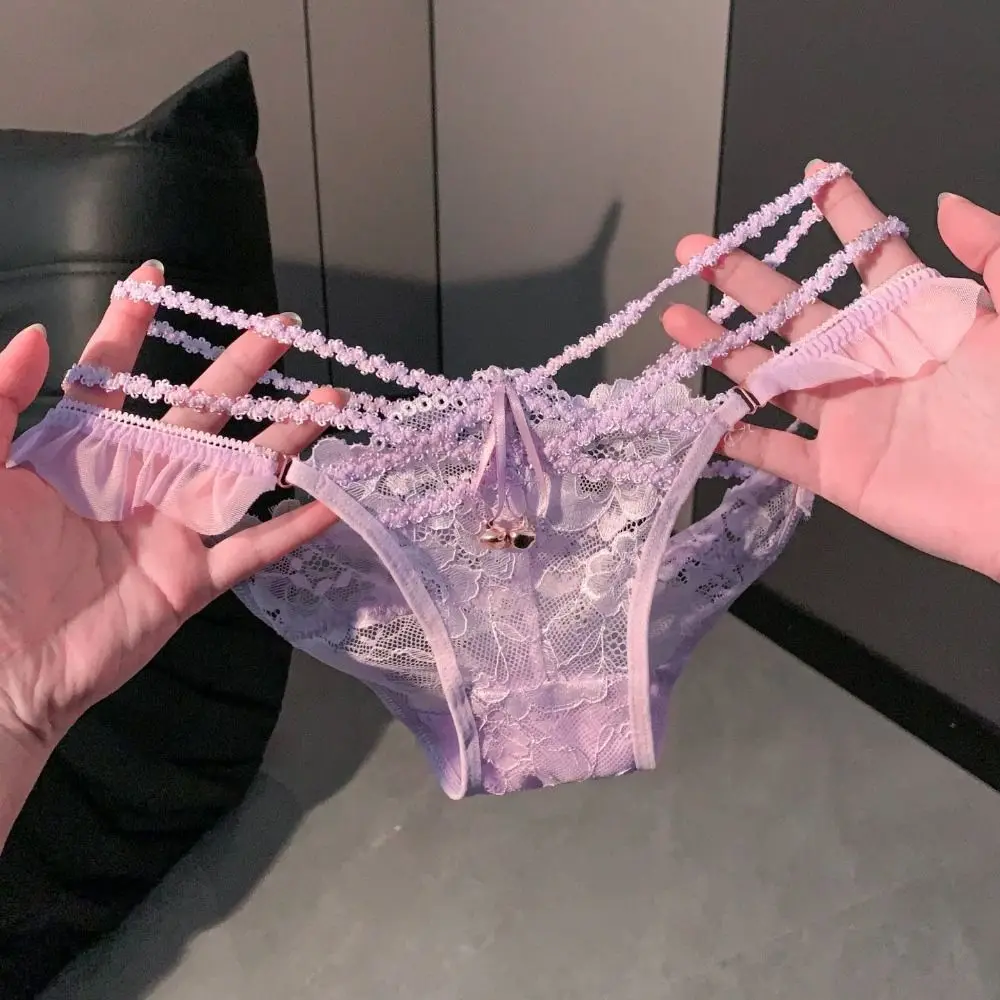 

Дышащие трусики из ледяного шелка с колокольчиком, бесшовные кружевные трусы с бантом, хлопковые трусы с промежностью, женские летние трусики для женщин
