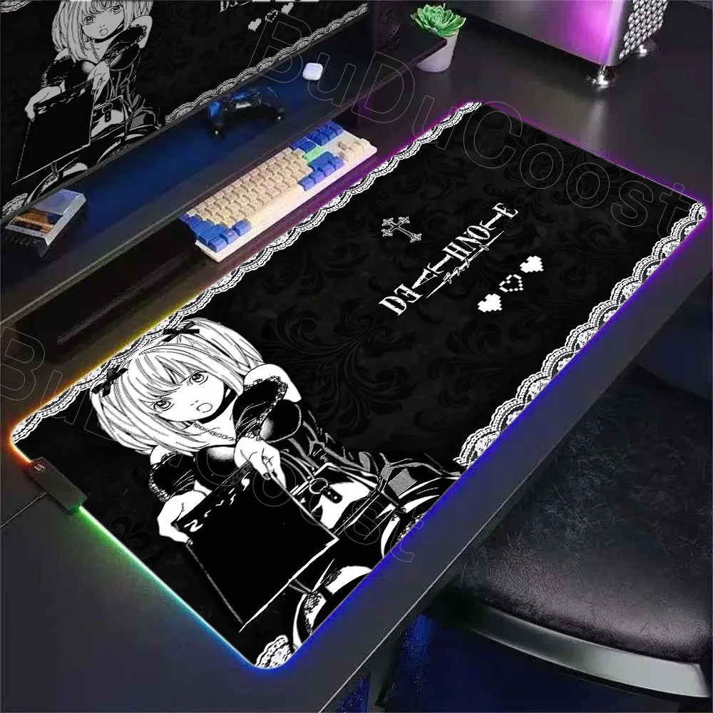 

Super New Wallpaper Death Note Mouse Pad RGB Pc Gamer Keyboard LED Mausepad Non-slip Rubber Cute Cartoon Gamer Computer Desk Mat