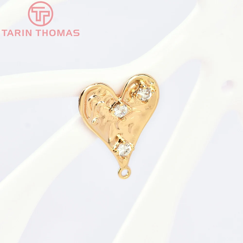 (5926) 4PCS 14x18MM 24K Gold Color Brass with Zircon Heart Stud Earrings High Quality DIY Jewelry Making Findings Accessories