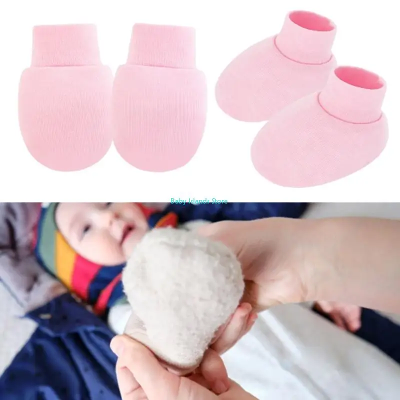 

K92D Breathable Cotton Baby Mittens and Foot Cover with Elastic Cuffs Nonslip Design for Newborns Sensitive Skin Care