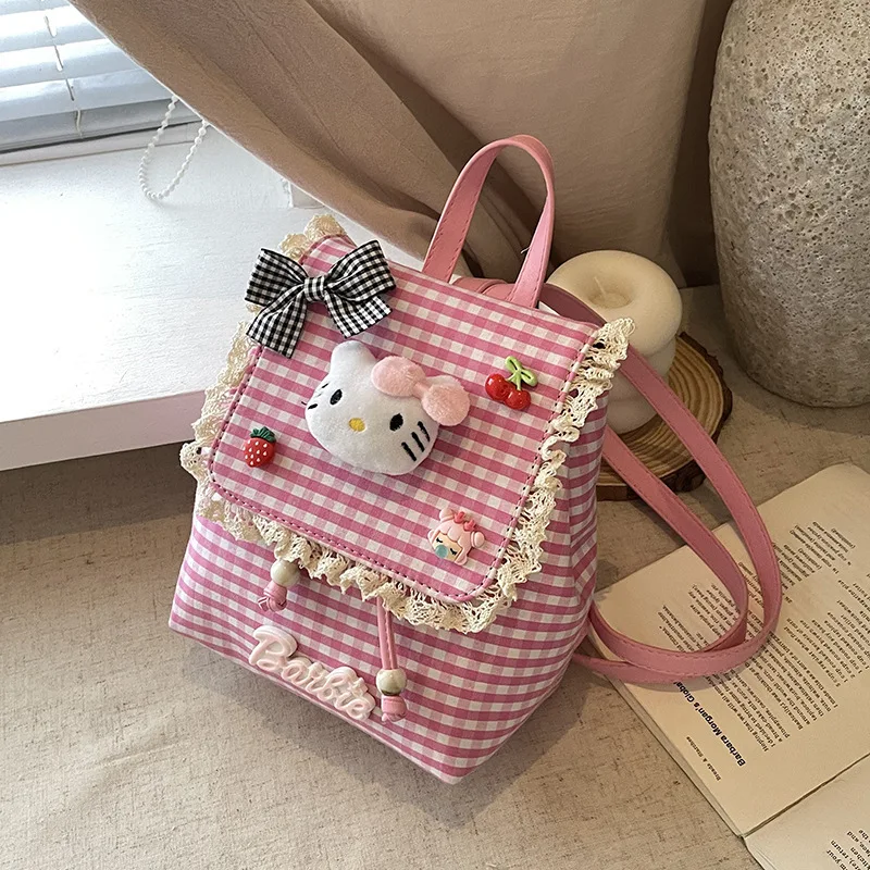 

Клетчатый рюкзак Sanrio Hello Kitty Cat, новинка 2025, милая милая сумка для книг Y2k для девочек, универсальная сумка на плечо в японском стиле Harajuku