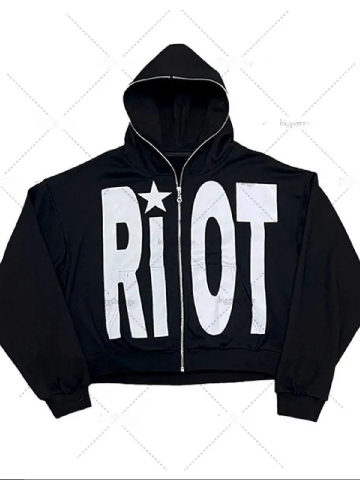 

Vintage Loose Men's Sweatirt with Lettering Print And Zip up Long Sve Hoodie Casual Streetwear for Daily Use Autumn Wint...