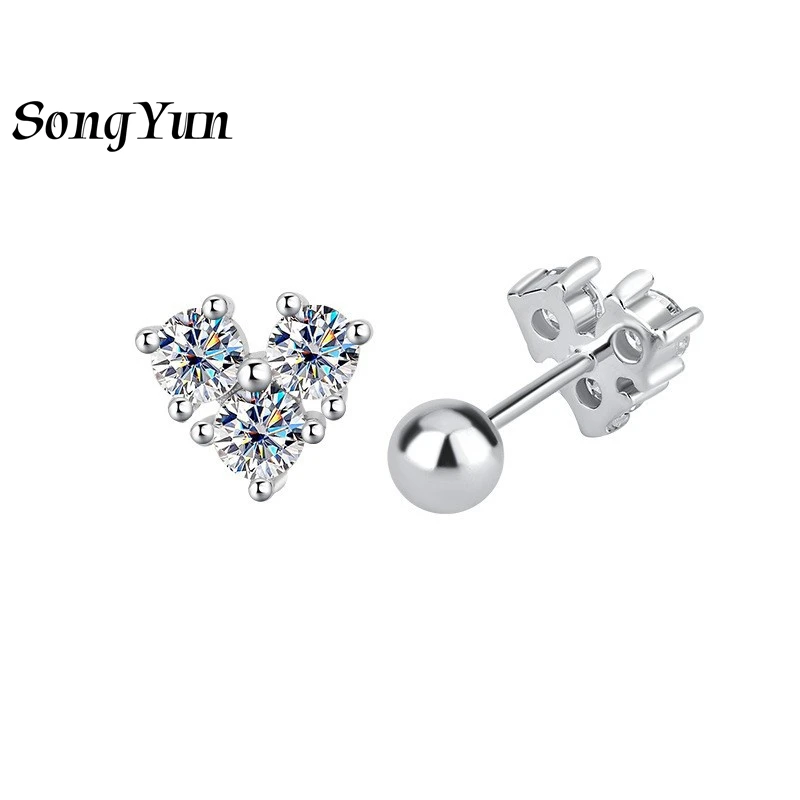 SONGYUN Designer Jewelry 925 Sterling Silver Earrings Moissanite Diamond Stud Casual for Girls 18K Gold Plated MST Patent Earrin