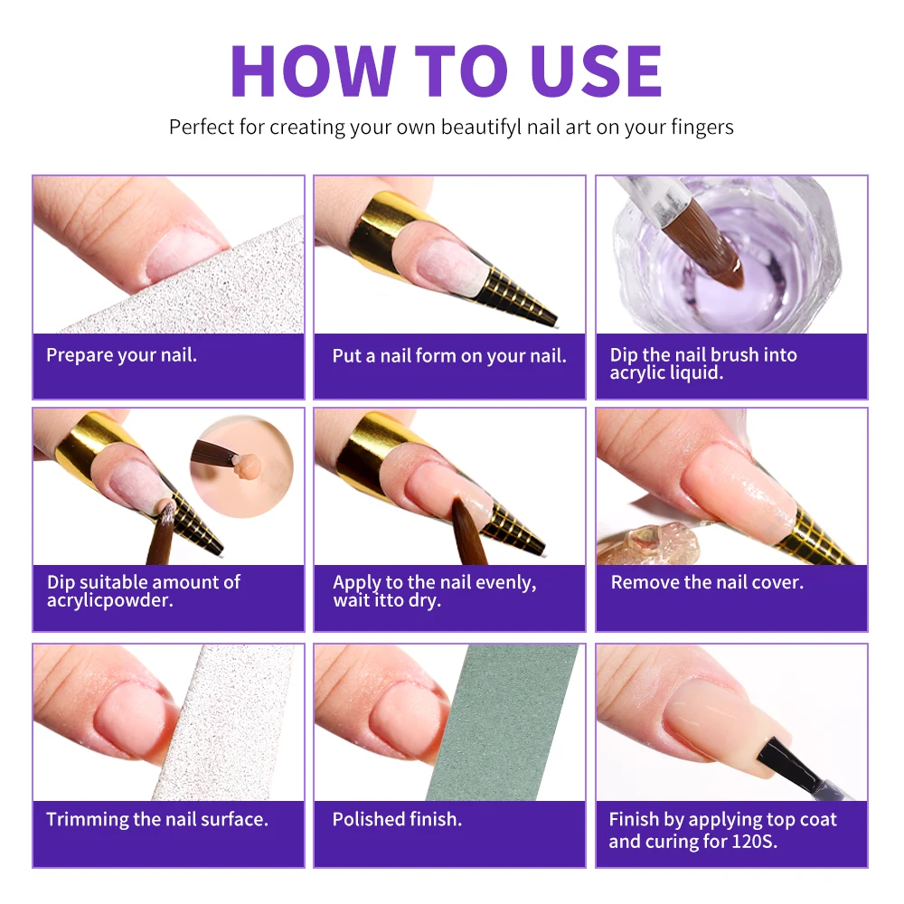 Kit de uñas acrílicas, polvo acrílico con líquido acrílico para uñas de Gel con lámpara UV para juego de uñas de Gel, regalos DIY para mujeres