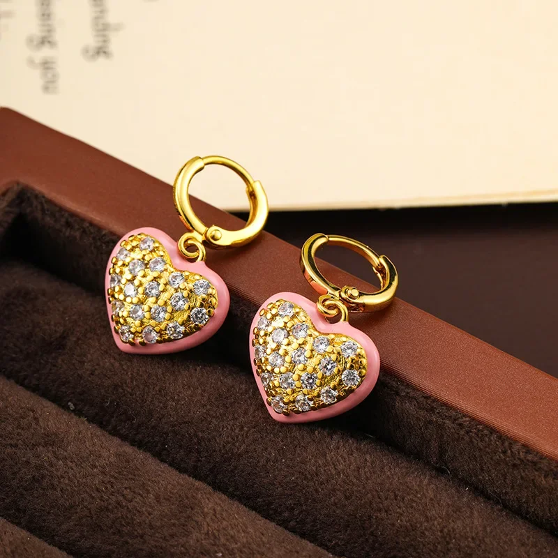 

French love pink drip glaze retro celebrity fashion high sense light luxury versatile earrings