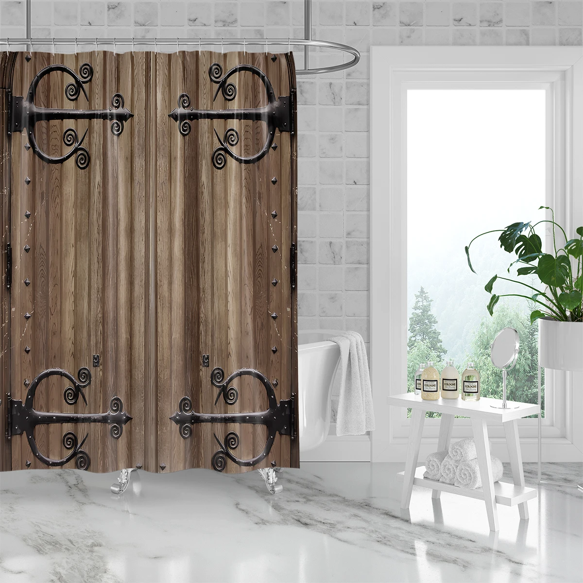 Vintage Wooden Door Shower Curtain Gift Modern Home Bathroom Decoration Curtain with 12 Shower Hooks