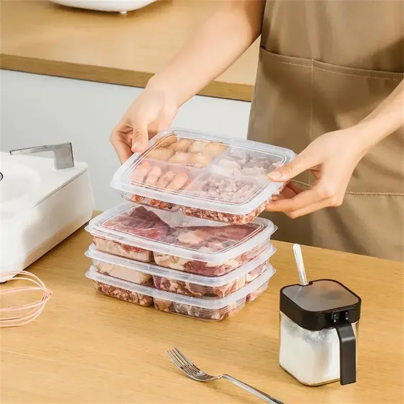 4 Grids Portable Compartment Refrigerator Food Fruit Storage Box Freezer Organizers Sub-Packed Meat Onion Ginger Clear Crisper