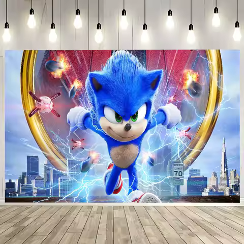 Cartoon S-SONIC Birthday Party Backdrop For Photography Background Birthday Decor