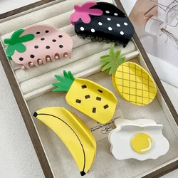 Cute Cartoon Fruit Series Hair Claw Acetate Strawberry Banana Pineapple Crab Hair Clip Shark Clips Hair Accessories for Woman