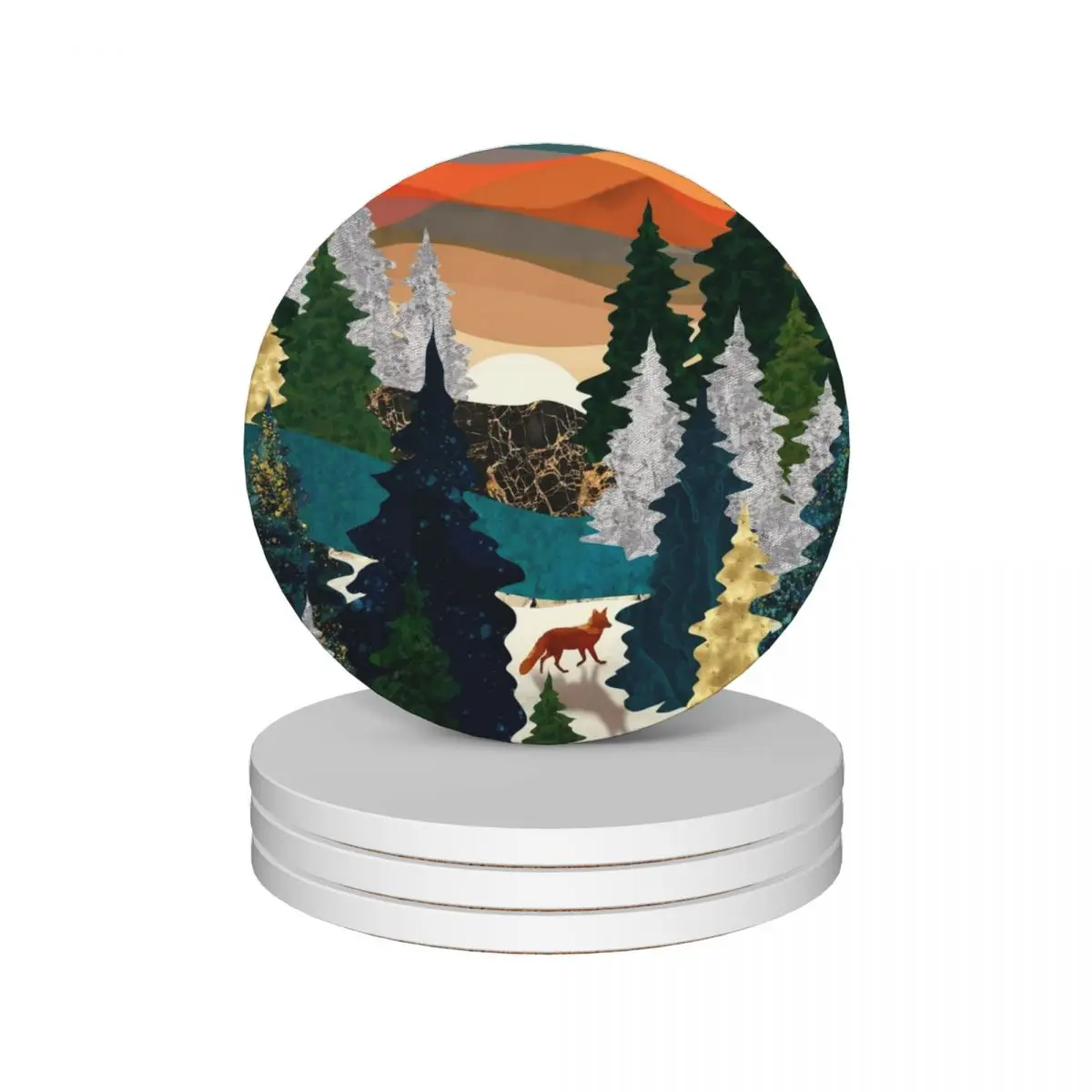 

Amber Fox Ceramic Coasters (Set of 4) cute set anti slip Coasters