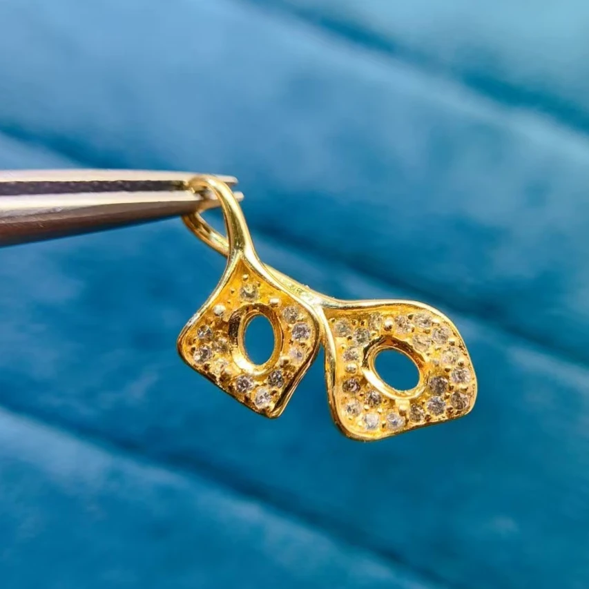 

925 Silver Semi Mount Gemstone Pendant Setting with 18K Gold Plating 3mm*4mm Gemstone Pendant Setting for Jewelry Making