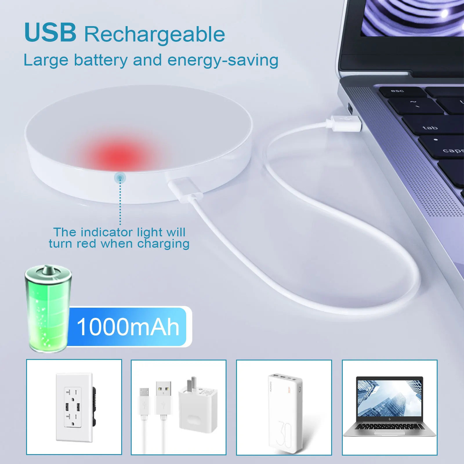 Touch Night Lights Dimmable Warm Light with USB Rechargeable Battery for Cabinet Wardrobe Kitchen Closet Bedside LED Puck Light