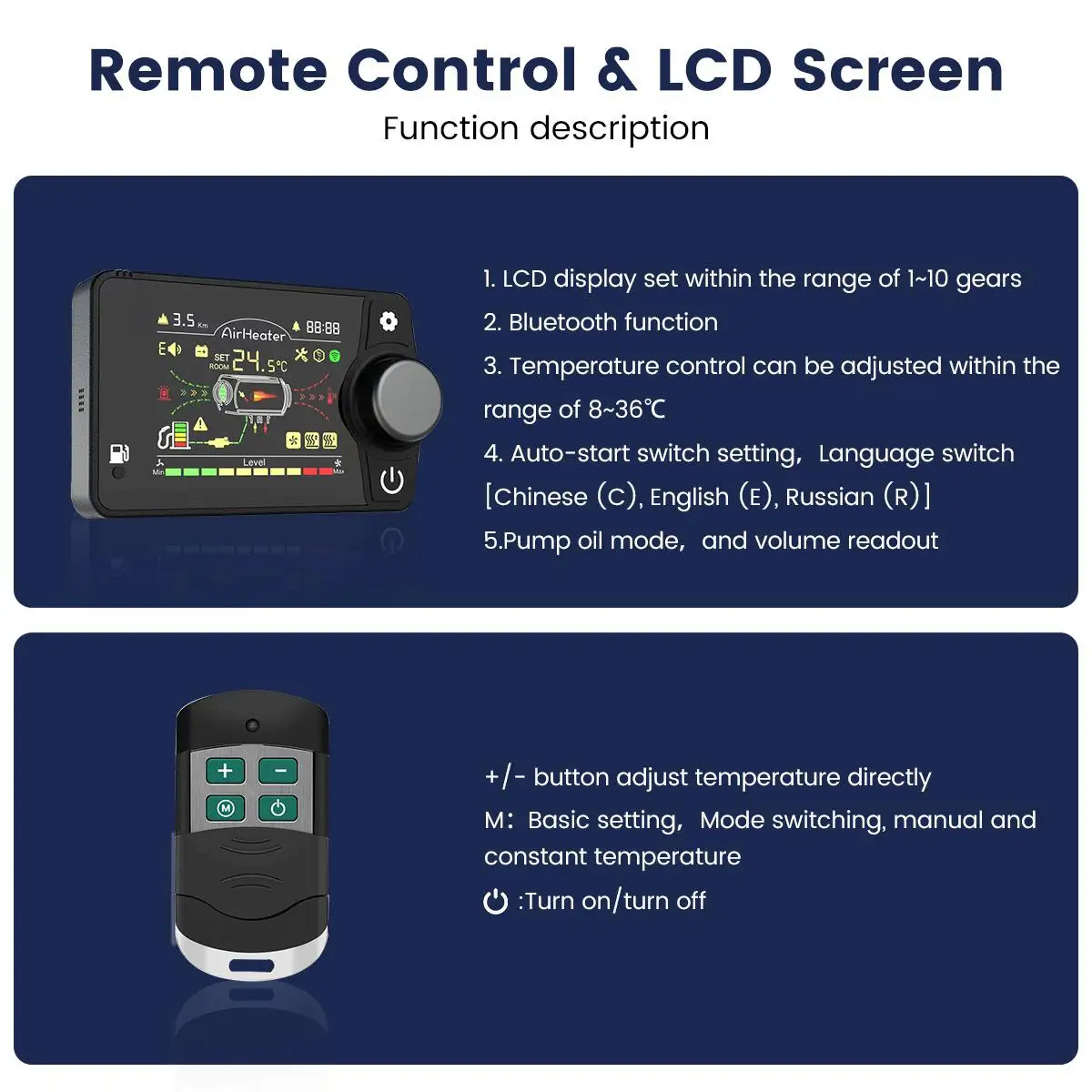 Hcalory Car Heater LCD Switch Remote Control Only applicable to Hcalory 12V 24V universal voltage models