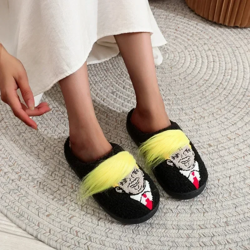 

new 2025 Winter home home funny trump cotton slippers non-slip thick bottom home lightweight cotton slippers sandals