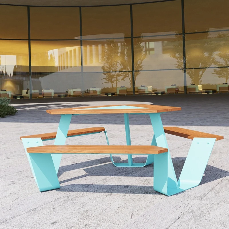 

Outdoor canteen tables and chairs Modern and simple courtyard one-piece long dining table