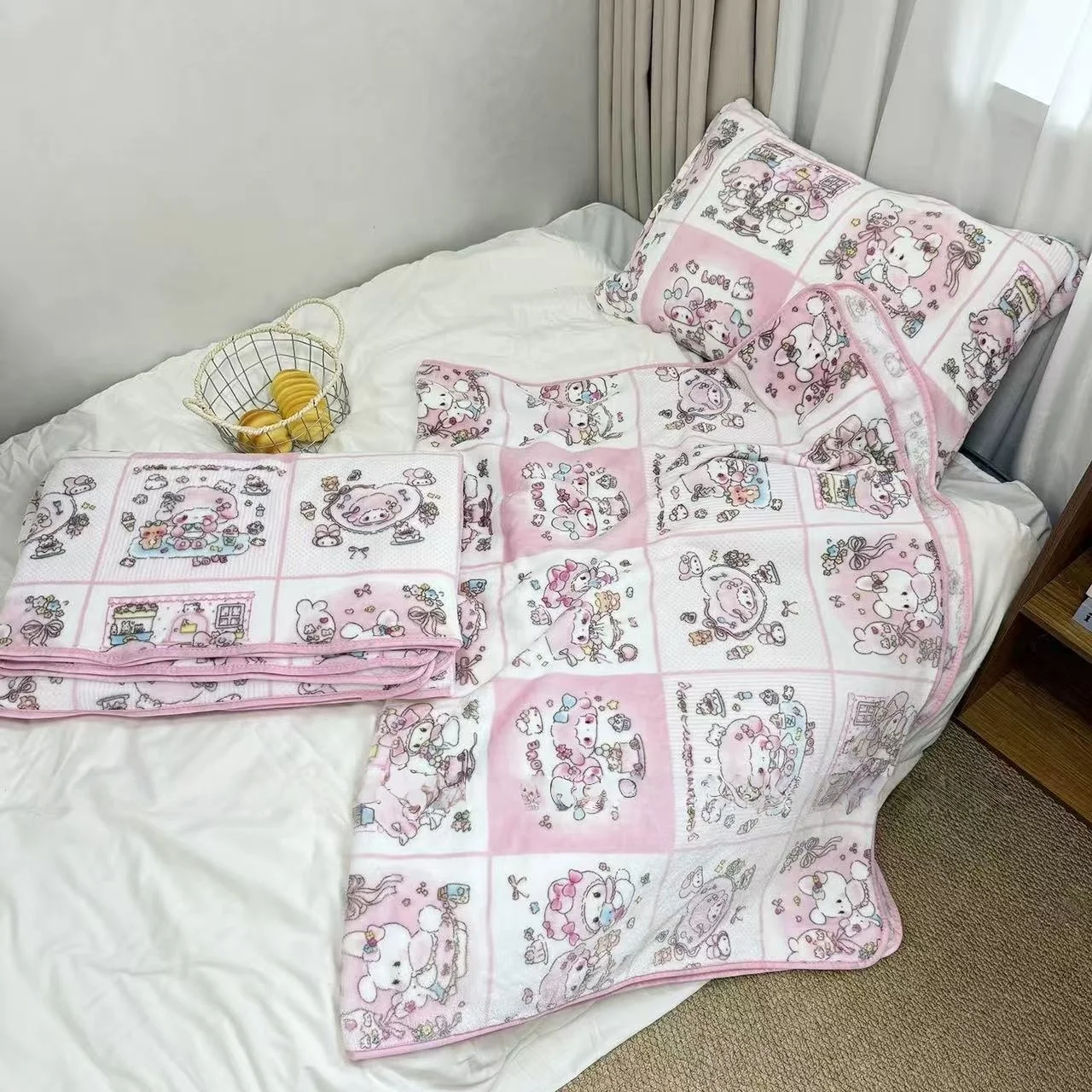

Плюшевое одеяло Sanrio My Melody Piano, кукла, розовое девичье сердце, фланелевая игрушка, приятная для кожи, Hello Kitty My Melody Kuromi Pompompurin