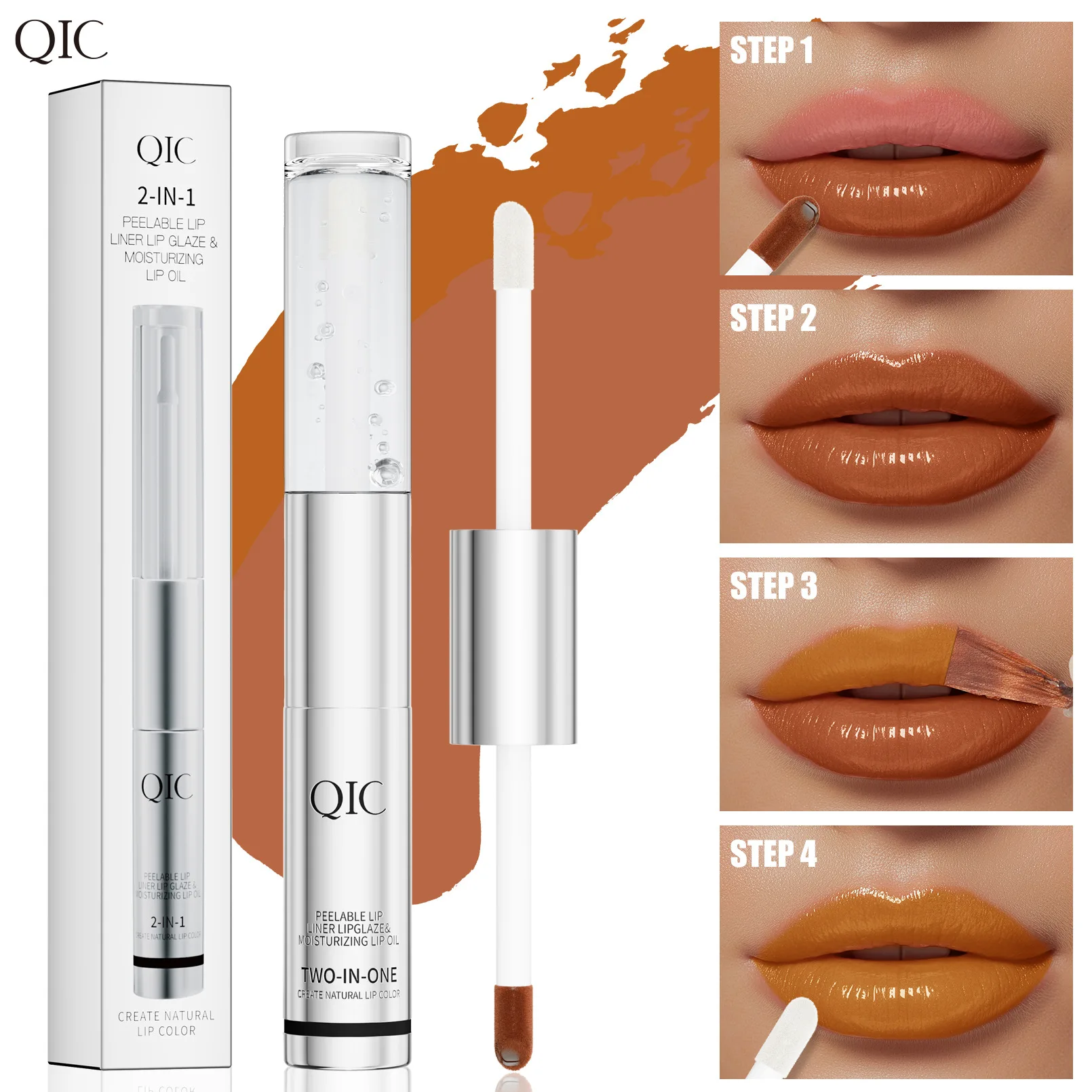 Double-ended tear-off lip glaze + lip balm, ultra-fine lip liner brush, matte matte waterproof, non-fading, non-sticky lipstick
