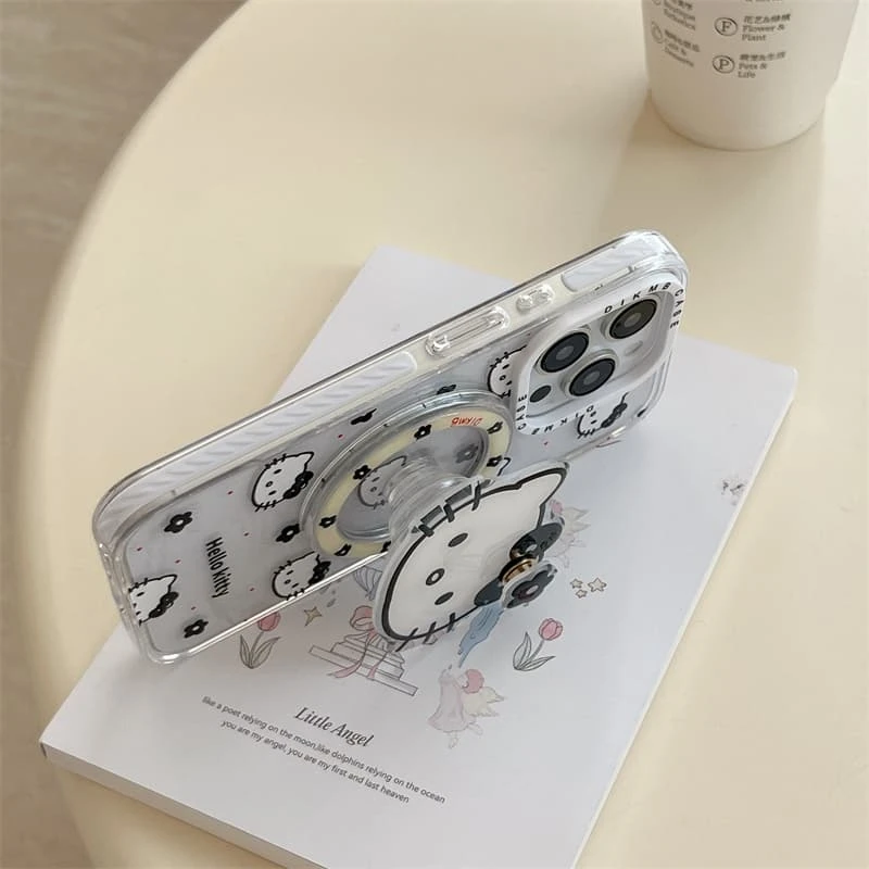 Cute Sanrio Hello Kitty Magnetic Grip Holder Magsafe Wireless Charge Phone Case For iPhone 17 16 15 14 13 Pro Max Hard Cover view 5