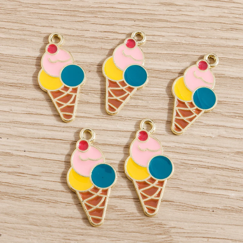 10 Stück Gemischte Niedliche Emaille Sommer-Eiscreme-Anhänger für Schmuckherstellung, Ohrringe, Halsketten, Armbänder, DIY-Bastelzubehör – Detail 13