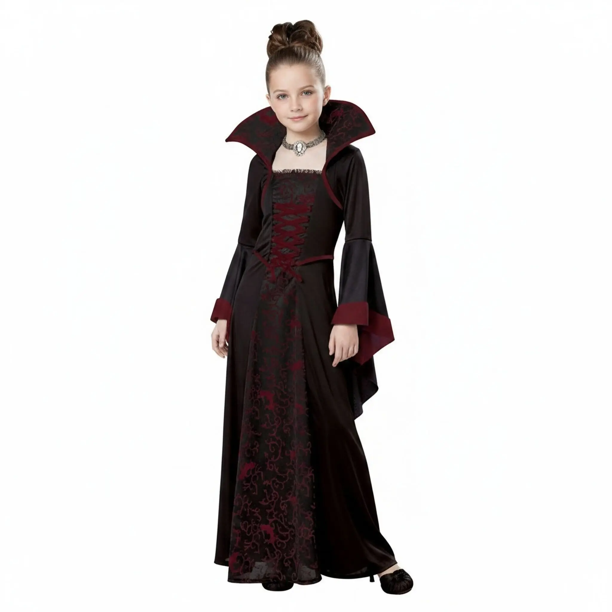 Mädchen Geisterbraut Halloween Cosplay Verkleidung Gothic Schwarzes Abendkostüm für Kinder Karneval Party Kleidung Geschenke – Detail 5
