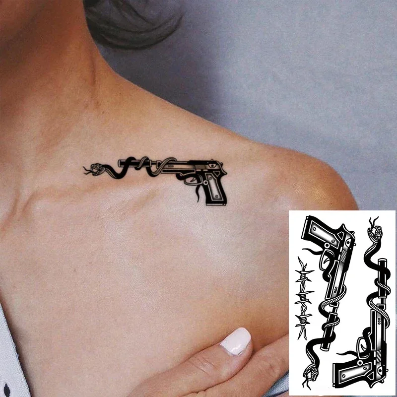 Tattoo Stickers Snake Gun Pattern Thorn Rope Makeup Chest Hand Arm Fake Tatto for Women Men Waterproof Temporary Body Art