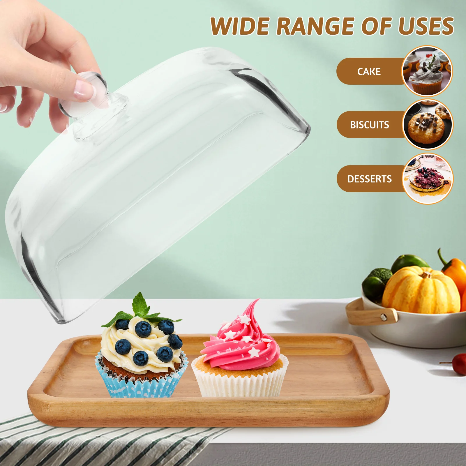 

Elegant Butter Dish Wood Glass Cover Lid Snacks Desserts Cakes Keeper Cheese Container Butter Container for Counter