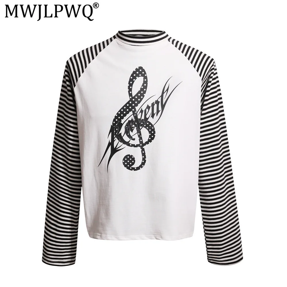 MWJLPWQ Men's Striped Color-Block Raglan Long-Sleeve T-Shirt Hip-Hop Style Trendy Unique Print Casual Wear Tops 2026 New 21316