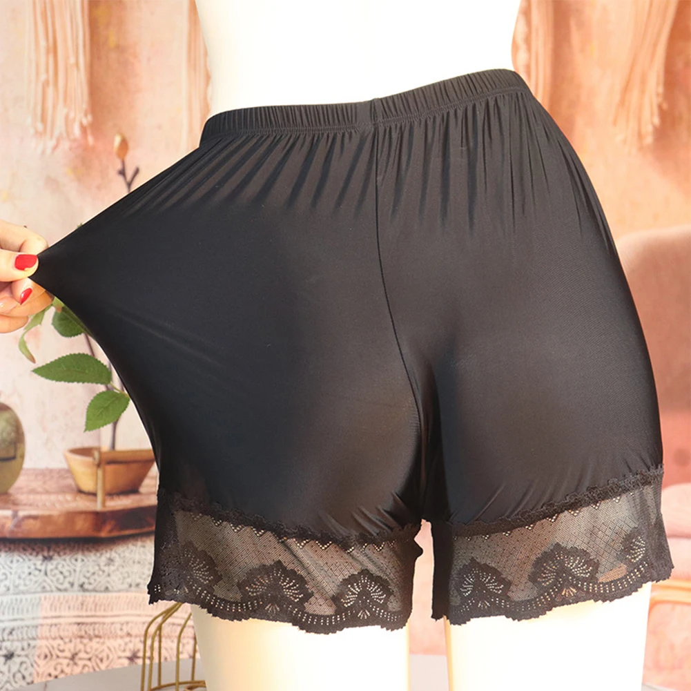 Men Ice Silk Plus Size Shorts Sissy Gay Panties Underwear Light Breathable Loose Split See-Through Laces Lingerie