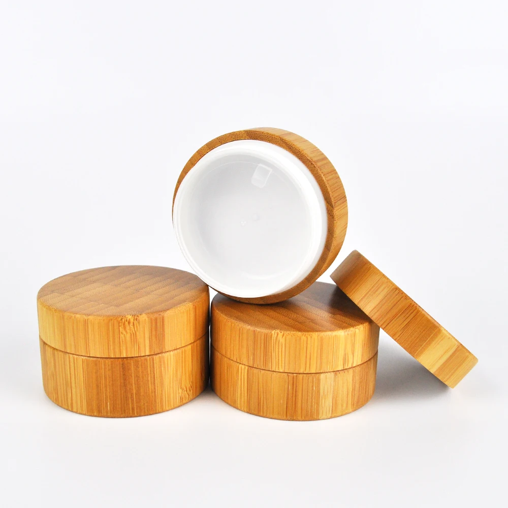 Eco Friendly Natural bamboo Wooden Lid Pots 1oz 30ml 2oz 50ml  Perfume Soap Body Butter Scrub Containers