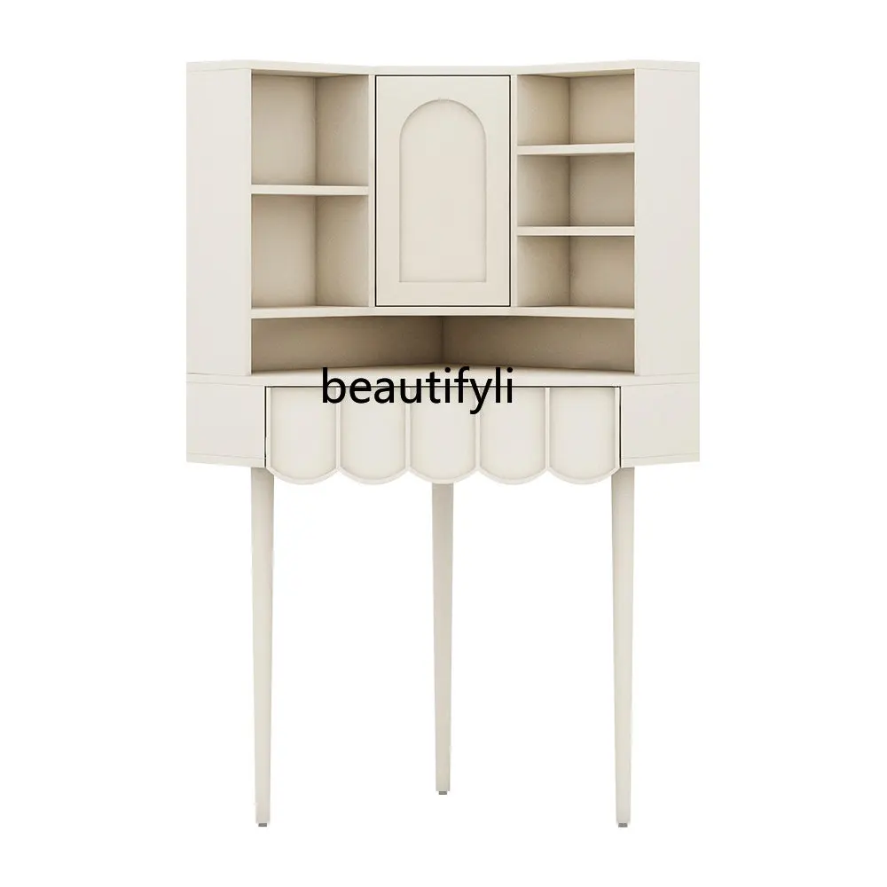 

zq French Cream Style Corner Dressing Table Bedroom High-Grade Storage Cabinet Integrated Small Apartment Triangle Makeup Table