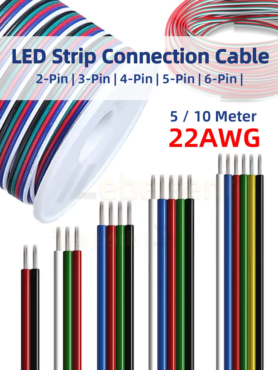 Farbiges LED Streifen Verlängerungskabel 5/10M 22AWG 2-6Pin passend für 3528 5050 RGB RGBW CCT Streifen, Verbindungskabel DIY Schrank Küche Kleiderschrank Zubehör LED Lichtleiste – Detail 3