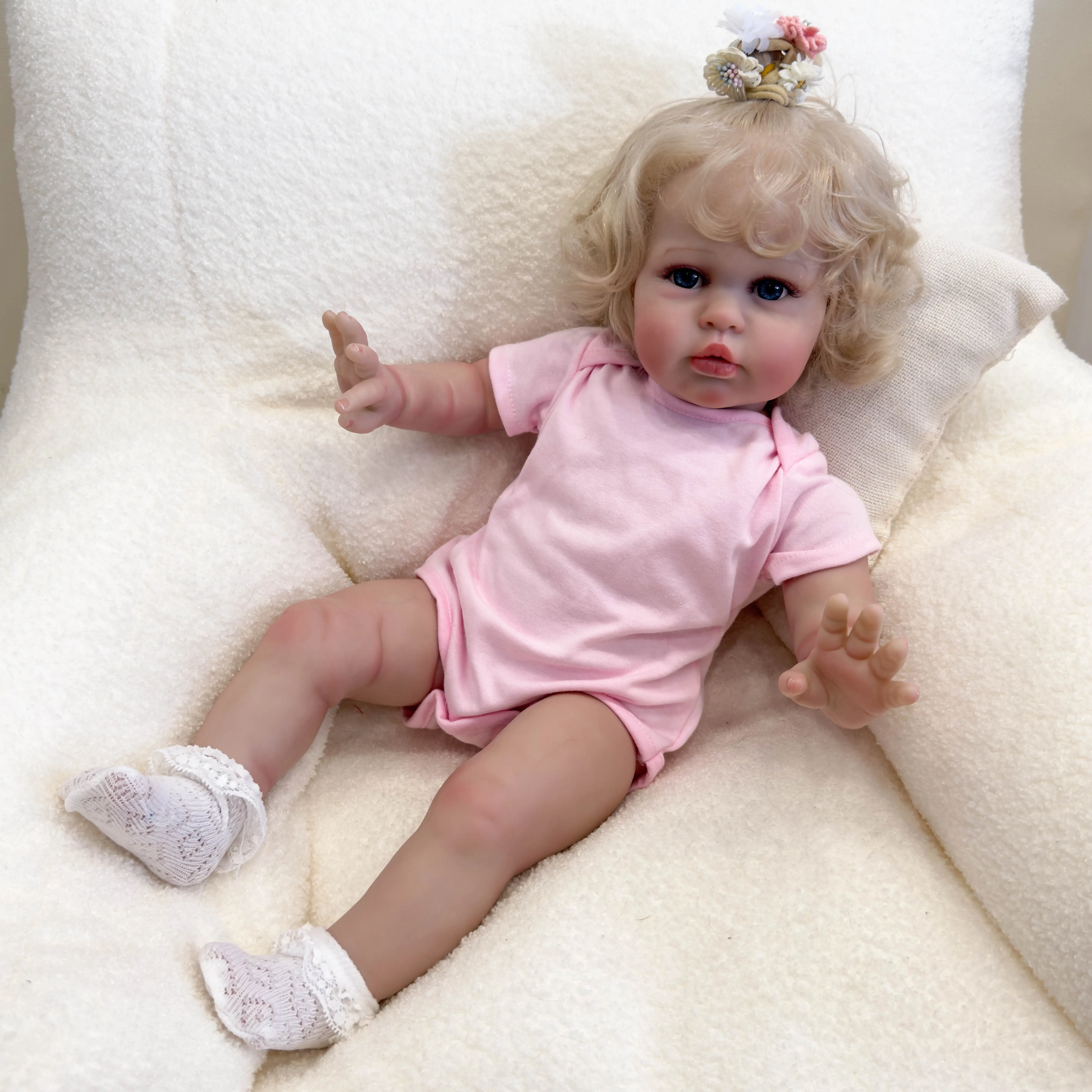 

NPK 24 Inch Reborn Baby Doll Ellie Toddler Newborn Princess Girl Lifelike Soft Touch 3D Skin Art Doll with Hand Rooted Hair