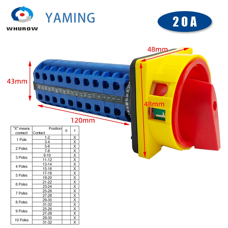 LW26GS-20/10 Padlock Cam Switch Panel Mounting Power Rotary Changeover 40 Terminals Screws ON-OFF 2P Silver Contact