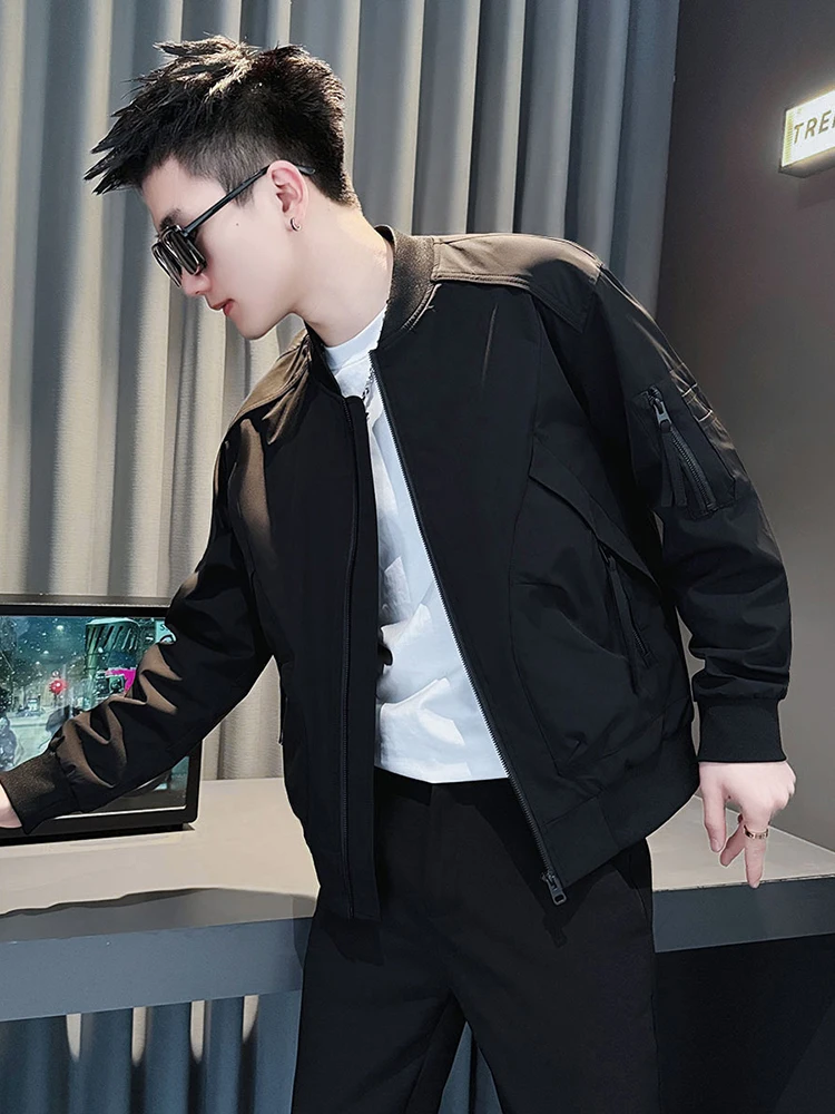 

Casual Sle Men's Baseball Jaet ort Quilted Zipper Closure Anti-Wind Polyester Fiber Ox Fabric Slim Fit Spring Autumn