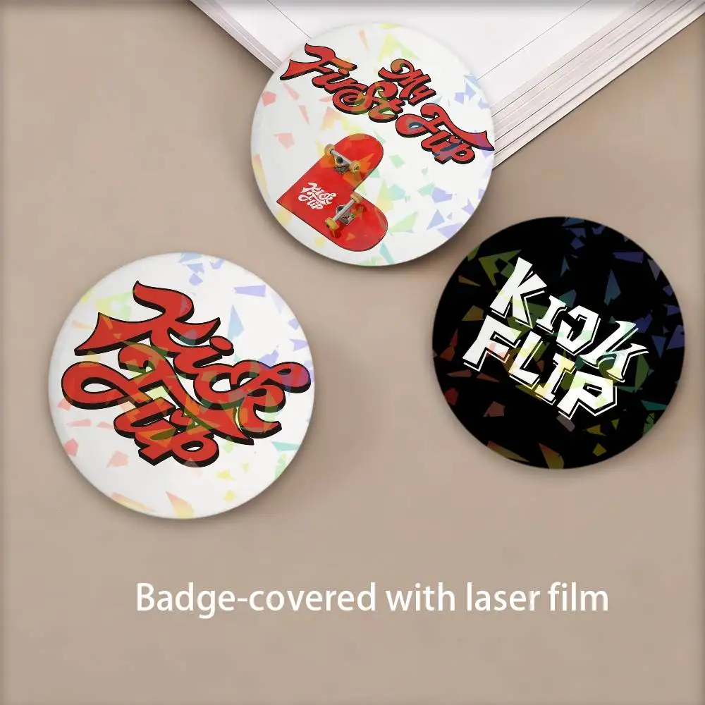 Kpop Fashion Band K-KickFlIp-P Round Badge Lapel Pins for Backpacks Briefcase Laser Brooch Clothes Gifts